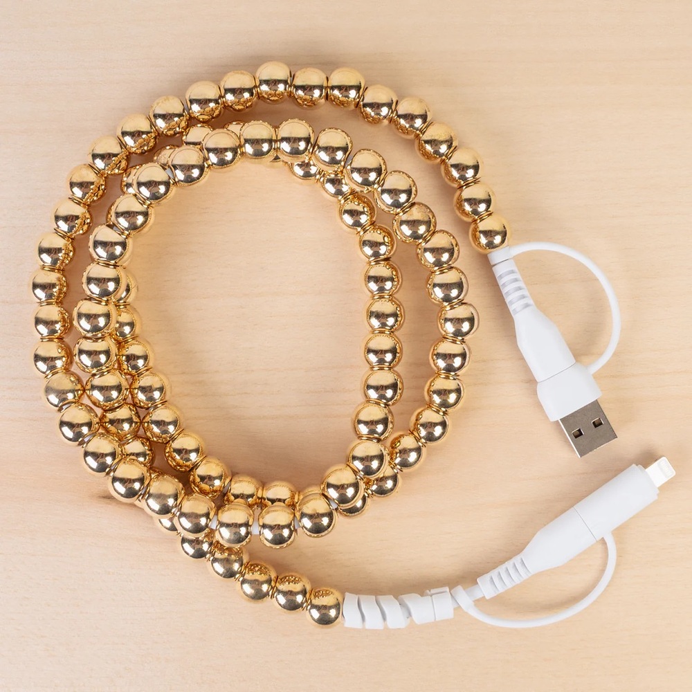 Gold Beaded 4-1 USB Charging Cable - Connector iPhone, C and USB